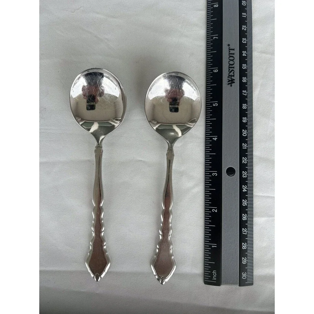 SET OF FOUR Oneida Community SATINIQUE Stainless Flatware Cream Soup Spoons